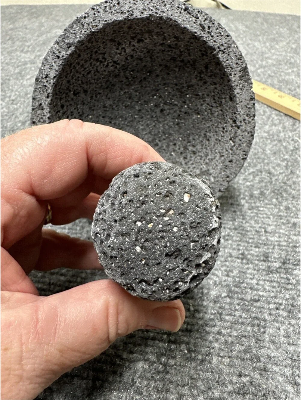 Traditional Gray Three Legged Lava Stone Rock Molcajete Mortar And Pestle Set